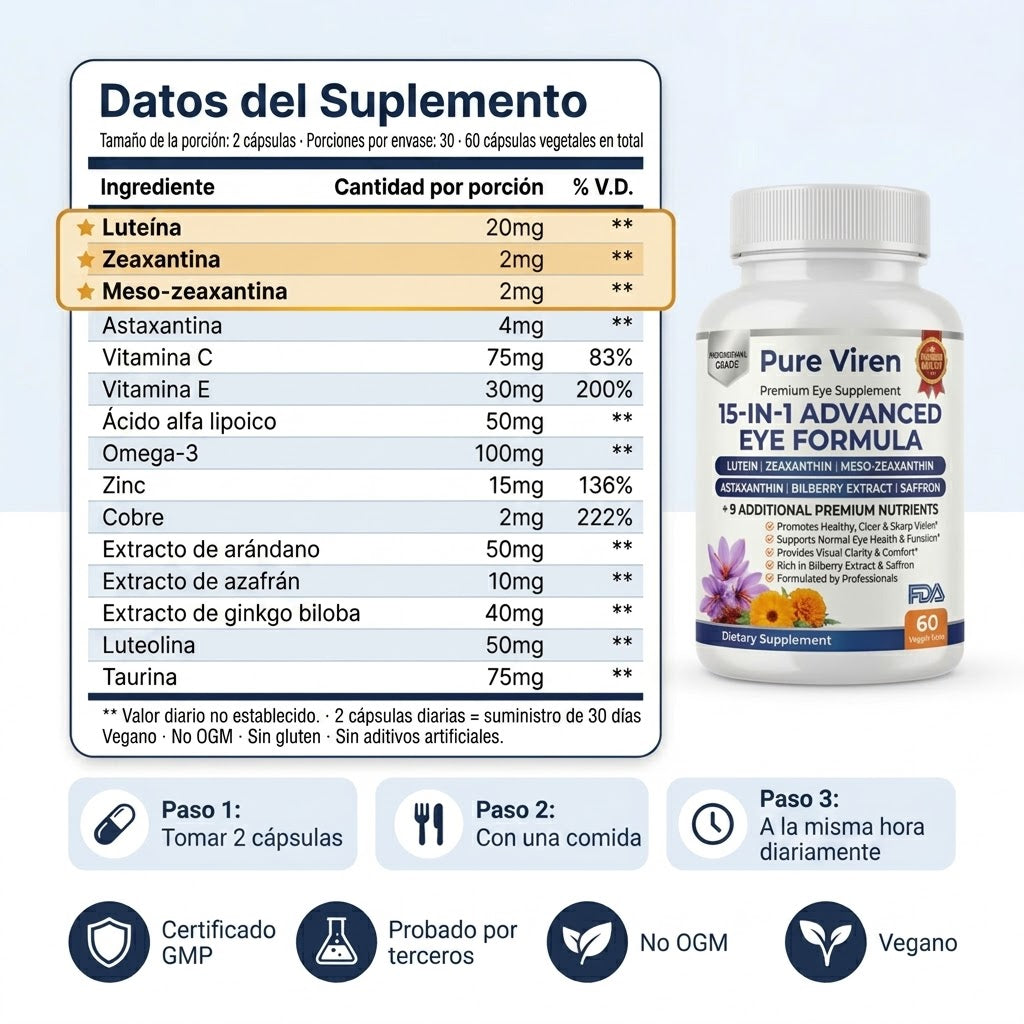 VisioPro 15 en 1 Fórmula avanzada para los ojos