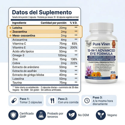 VisioPro 15 en 1 Fórmula avanzada para los ojos