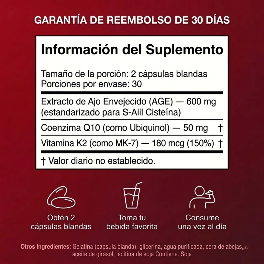 Cápsulas blandas de ajo añejo sin olor